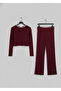 Women's Crew Neck Crop Pants and Knitted Top and Bottom Set - 4