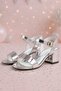 Pony Silver Mirrored Thick Heeled Girls' Evening Dress Shoes