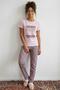 Women's Believe Sloganleopard Print Short Sleeve Six Long Combed Cotton Pajamas Set Lilac - 2