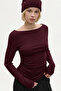 Burgundy Gathered Detail 100% Cotton Long Sleeve Blouse