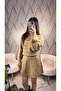 Camel Knitwear Bottom Top Sweater Skirt Set - 8