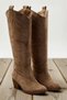 Women's Suede Embroidered Block Heel Boots Mid Heel Slip on Functional Durable Modern
