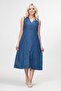 Bold and Young Women's Slit V-Neck Sleeveless Cotton Dress Indigo - 2