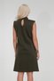 Women's Khaki Color Faux Leather Combination Cotton Lycra Sleeveless Stand Collar Pocket Dress - 6