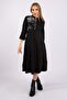 Women's Cotton Stretch Fabric Kraşlı Printed Dress Black - 3