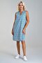 Women's Printed Pocket Linen Look Woven Cotton Dress Blue Geometric Pattern