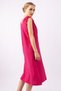Women's Fuchsia Color Pocketed Shoulder Gathered Slit V-Neck Linen Look Cotton Dress - 5