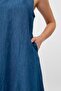 Women's V-Neck Pocketed Cotton Fabric Dress Indigo - 7