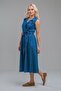 Women's Indigo Double Breasted Belted Slit Maxi Length Men's Collar Jeans Dress with Pockets - 4
