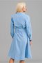 Women's Blue Color Pocket Stand Collar Belted Cotton Shirt Dress - 5