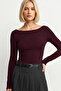 Dark Burgundy Boat Neck Long Sleeve Top 100% Cotton