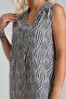 Women's Printed pocketed linen-look woven cotton dress - black geometric pattern - 6