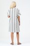 Women's v-neck short sleeve cotton dress with pockets - black and white pinstripe - 6