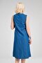Women's Indigo Half Placket Button Down Sleeveless Domineering Collar Slim Jeans Dress with Pockets - 6