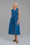 Women's Indigo Double Breasted Belted Slit Maxi Length Men's Collar Jeans Dress with Pockets - 3