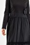 Bold&Young Women's Floral Patterned Skirt with Pockets and Gathered Hem Stretch Fabric Cotton Dress Black - 7