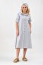 Women's Blue Ecru Striped Pocketed Buttoned Slit Shirt Dress - 2