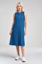 Women's Indigo Half Placket Button Down Sleeveless Domineering Collar Slim Jeans Dress with Pockets