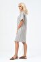 Women's Pocketed V-Neck Short Sleeve Cotton Dress Blue Ecru Striped - 3