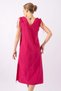 Women's Fuchsia Color Pocketed Shoulder Gathered Slit V-Neck Linen Look Cotton Dress - 6
