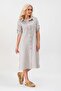 Women's Pocketed Striped Cotton Buttoned Slit Shirt Dress Anthracite Ecru - 3