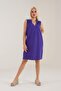 Women's Purple Color Pocketed Linen Look Cotton Dress - 7