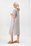 Women's Pocketed Striped Cotton Buttoned Slit Shirt Dress Anthracite Ecru - 4