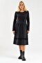 Bold&Young Women's Floral Patterned Skirt with Pockets and Gathered Hem Stretch Fabric Cotton Dress Black