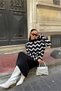 Women's Half High Collar Zigzag Pattern Sweater and Sleeveless V-Neck Long Dress Bottom-Top Knitwear Set Black - 8