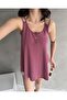 Women's U-Neck Button Detailed Cross-Back Strap Loose Blouse Dusty Rose - 8