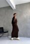 Women's Half High Collar Bat Sleeve Blouse and Slit Long Skirt Textured Top and Bottom Set Coffee - 4