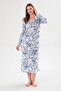 Women's White Blue Patterned Long Sleeve Dress - Comfortable Casual Dress - Long and Short Options - 3