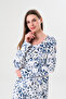 Women's White Blue Patterned Long Sleeve Dress - Comfortable Casual Dress - Long and Short Options - 6
