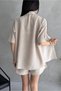 Women's Aerobin Linen Short Sleeve Shirt and Shorts Bottom-Top Suit Beige - 5