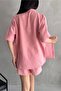 Women's Aerobin Linen Short Sleeve Shirt and Shorts Bottom-Top Suit Pink - 5