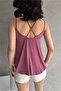 Women's U-Neck Button Detailed Cross-Back Strap Loose Blouse Dusty Rose - 4