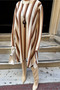 Women's Crew Neck Long Sleeve Asymmetrical Hem Striped Loose Short Knit Dress Beige - 8