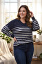 Large Size V-Neck Long Sleeve Metallic Striped Sweatshirt302790