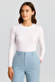 Women's Corded Fabric Crew Neck Ribbed Knit White Blouse – Novelle