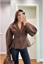 Balloon Collar, Stitched Drawstring Detail, Waist-Cinching, Single-Button Design, Lined, Cashmere Jacket Coat. - 5
