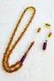 Yellow Red Pen-Carved, Embroidered, Master-Signed, High-End Fire Amber Fan Rosary