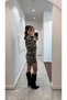 Plaid Asymmetrical Cut Drawstring Drape Detail Skirt Buttoned Design Equivalent to Tok Fabric Shirt Dress - 5