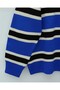 Polo Collar Buttoned Colorful Striped Knitwear Sweater - Cobalt - 5