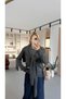 Anthracite Knit Sweater with Shawl Detail - 3