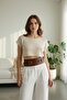 Tan Women's Belt with Silver Buckle and Chain - Wide - 3