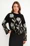 Women's Crew Neck Floral Patterned Fleece-Lined Oversized Knitwear Sweater - 4