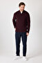 Monica Men's Burgundy Thessaloniki Knitted Half Zipper Mock Neck Regular Fit Sweater - 5