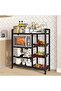 Modern 4-Tier Kitchen Storage Rack with Wooden Shelves & Utility Baskets (Black) - 2
