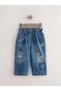 Girls' Embroidered Jeans – Elastic Waist, Floral Detail Denim Bottoms