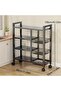Modern 4-Tier Kitchen Storage Rack with Wooden Shelves & Utility Baskets (Black) - 3
